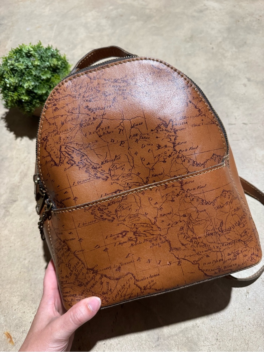 Patricia Nash Signature Map Print Backpack Purse Gab Brown Leather Boho Fall